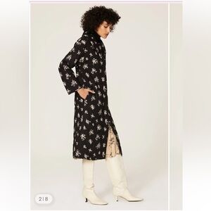 RIXO London Cleo Quilted Peter Pan Collar Black & Cream Floral 100% Cotton Coat